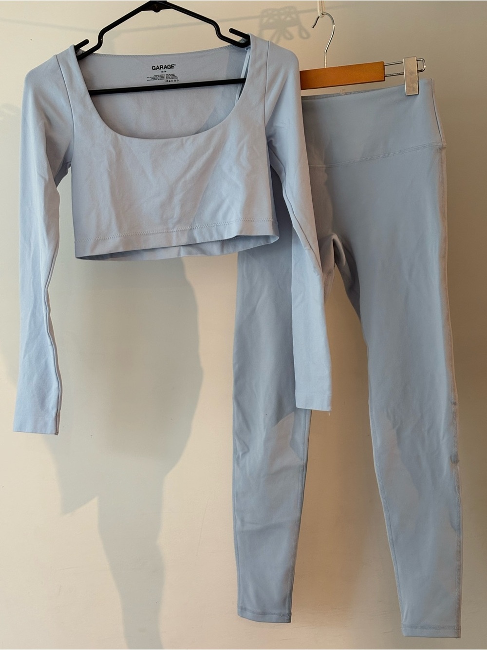 Garage Matching Activewear Set Light Blue Long Sleeve Crop Top M Leggings S NWOT